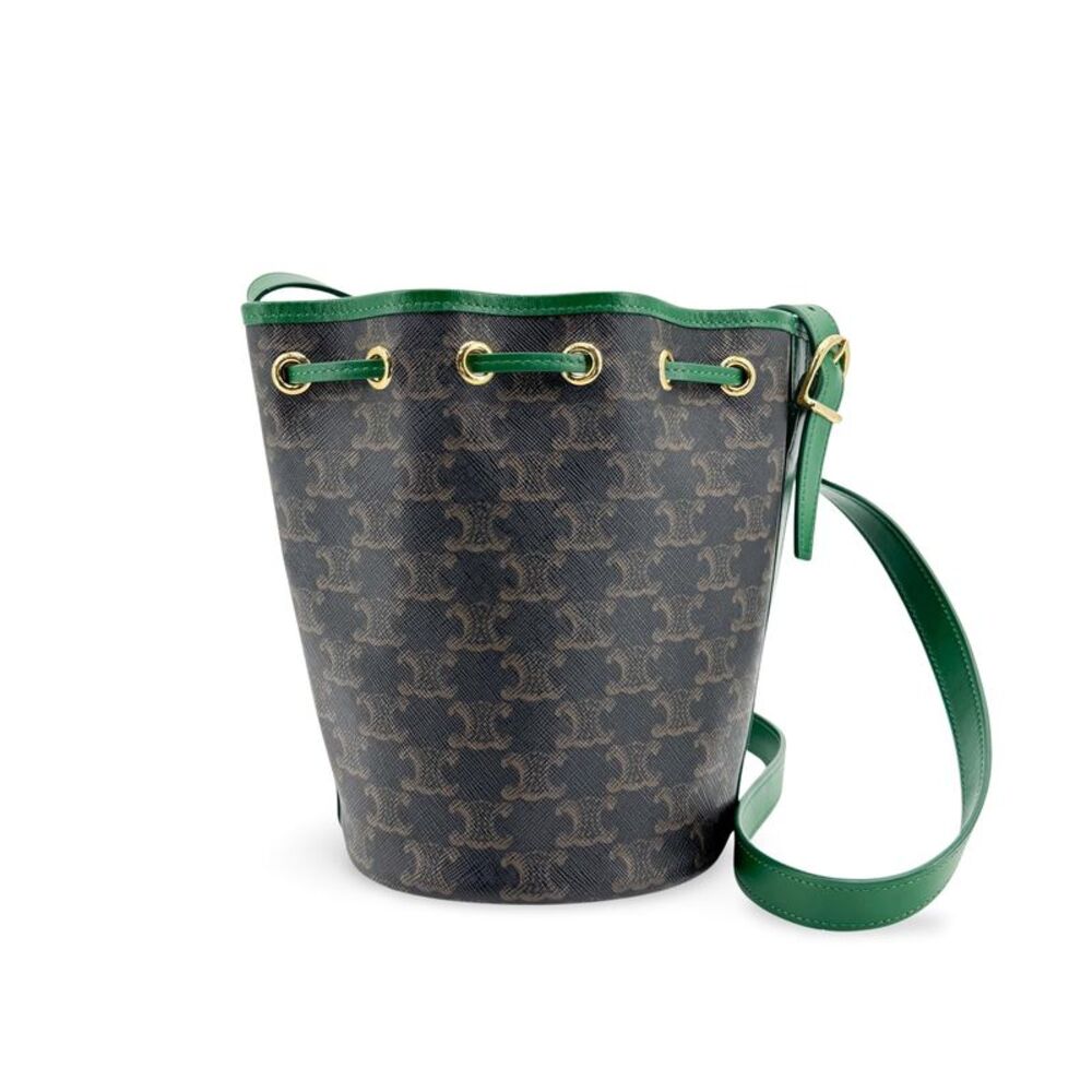 Celine Triomphe Canvas Small Bucket Bag Green